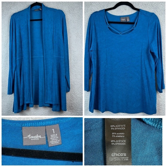 Chico's Travelers Classic High Low Jacket and Petite Ring Detail Top Size Medium - Picture 1 of 14